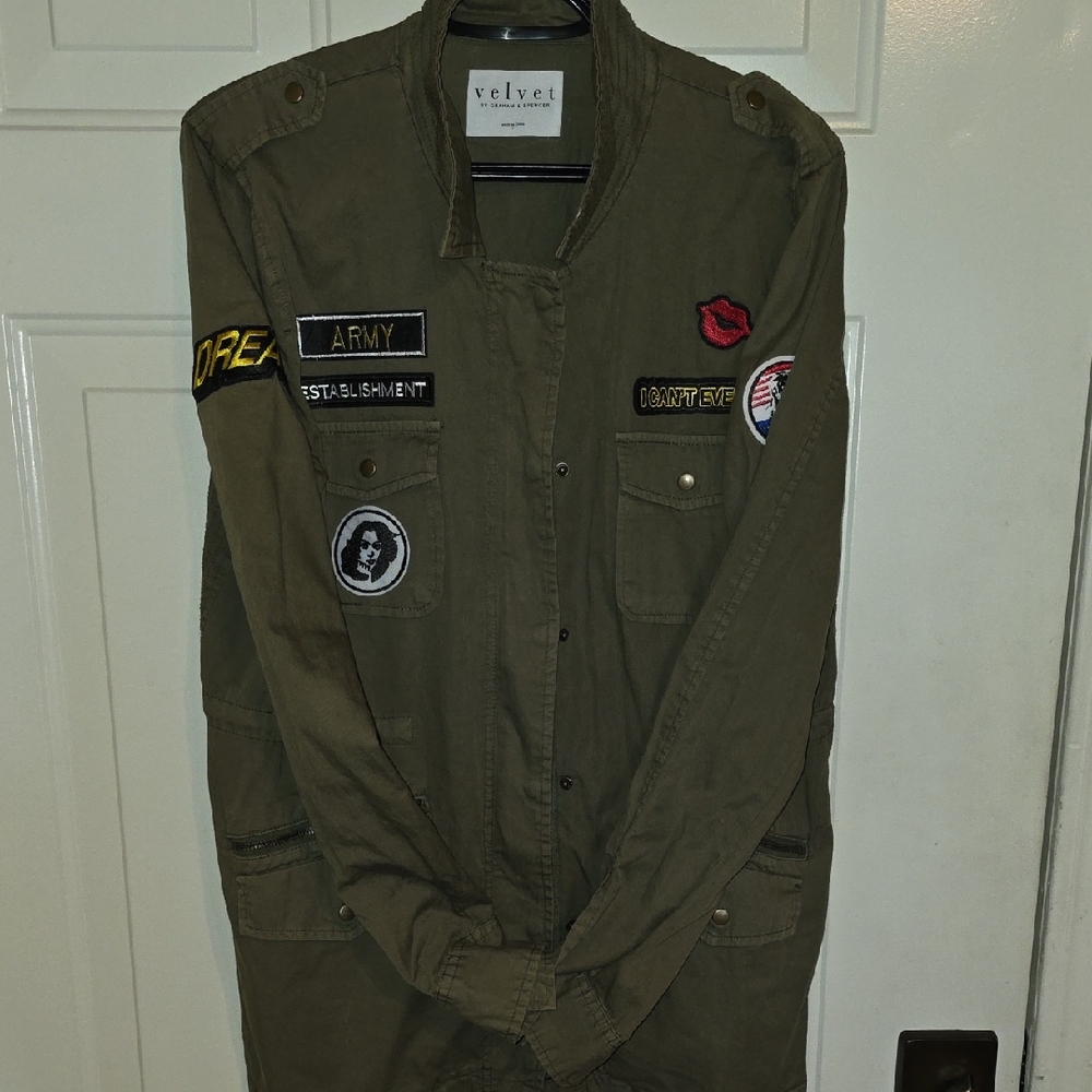 Velvet Men's Olive Military Jacket with Patches